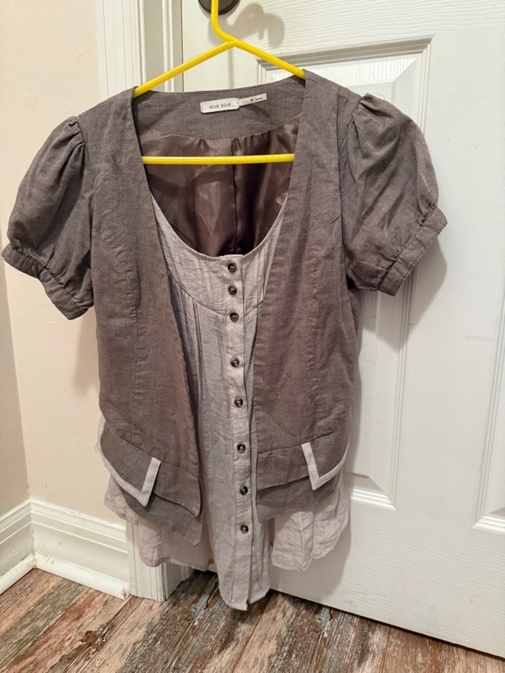 Blue Bird Layered Button-Front Tunic in Taupe